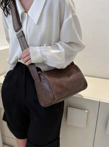 Minimalist Hobo Bag Small Brown Adjustable Strap - Coffee Brown - View 8