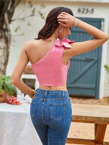 SHEIN Frenchy Top crop de un hombro floral estéreo - Rosa - Ver 2