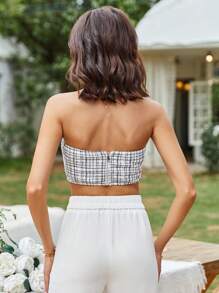 GENKIRA Áo nữ Dây kéo Sọc ca rô Giải trí - trắng - Xem 2