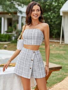 GENKIRA Áo nữ Dây kéo Sọc ca rô Giải trí - trắng - Xem 7