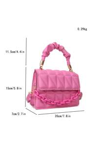 Mini Quilted Pattern Chain Decor Square Bag Pink Pink Winter Gifts - Pink - View 11