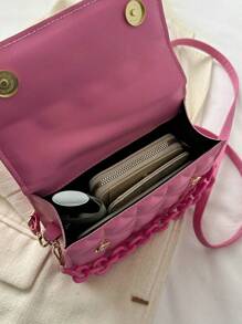 Mini Bolso Cuadrado Decoración Cadena Estampado Acolchado Rosa rosa - Rosa - Ver 7