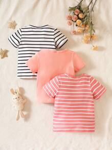 Camiseta De Rayas Para Niña De Bebé, Conjunto De 3 Piezas - Multicolor - Ver 2
