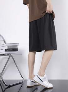 Claim Dot 寬鬆版型男士字母印花短褲,帶有束口腰帶 - 黑色 - 查看 2