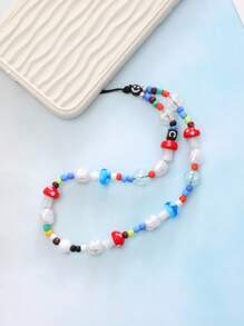 1 dây buộc điện thoại đính cườm hình nấm trang trí - Nhiều màu - Xem 1