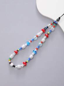 1 dây buộc điện thoại đính cườm hình nấm trang trí - Nhiều màu - Xem 2