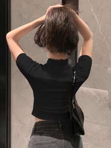 DAZY Solid Mock Neck Crop Tee Preppy Tops