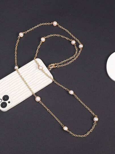 1 件仿珍珠装饰链设计手机挂绳礼物，适合送给母亲、家人、朋友、生日、节日的手机挂饰、手机链