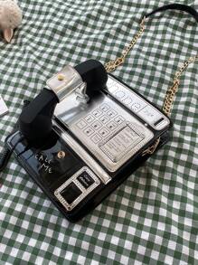 Thiết kế điện thoại mini Túi mới lạ Dây đeo dây kéo kim loại - màu đen - Xem 1