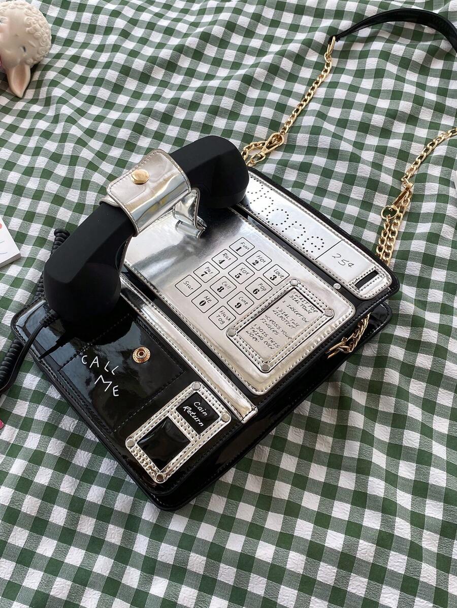 Thiết kế điện thoại mini Túi mới lạ Dây đeo dây kéo kim loại - màu đen - Xem 1