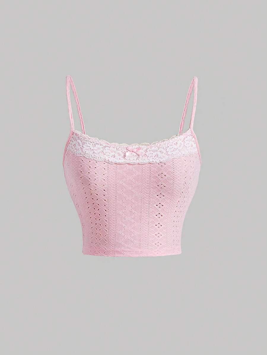 SHEIN MOD Contrast Lace Cami Top - Baby Pink - View 1