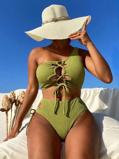 Bikini à lacets asymétrique