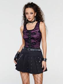 ROMWE Avant Hook And Eye Lace Tank Top - Multicolor - View 2