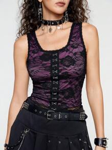ROMWE Avant Hook And Eye Lace Tank Top - Multicolor - View 3