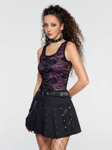 ROMWE Avant Hook And Eye Lace Tank Top - Multicolor - View 4