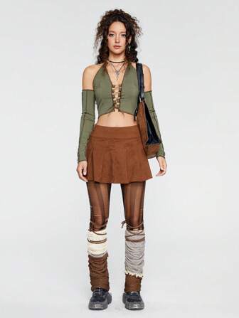 Fairycore Lace Up Tie Backless Top With Oversleeves