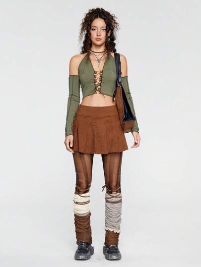 Fairycore Lace Up Tie Backless Top With Oversleeves