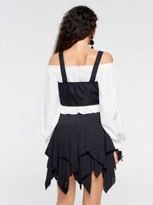 ROMWE Avant Off The Shoulder Frill Blouse & Lace Up Cami - Black and White - View 4