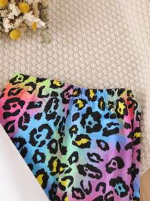 SHEIN 女大童人像圖案落肩袖運動衫和豹紋印花緊身打底褲 - 彩色 - 查看 6