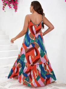 SHEIN VCAY 大碼撞色荷葉邊吊帶連衣裙不附腰帶 - 彩色 - 查看 2