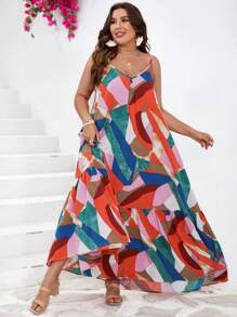 SHEIN VCAY 大碼撞色荷葉邊吊帶連衣裙不附腰帶 - 彩色 - 查看 5