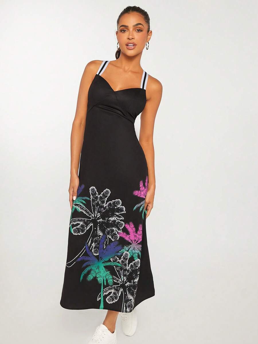 SHEINNeu Đầm Lộ Lưng Hội Chữ thập Dây kéo Nhiệt đới Boho - màu đen - Xem 1