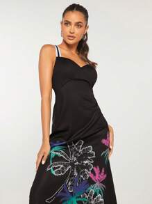 SHEINNeu Đầm Lộ Lưng Hội Chữ thập Dây kéo Nhiệt đới Boho - màu đen - Xem 3