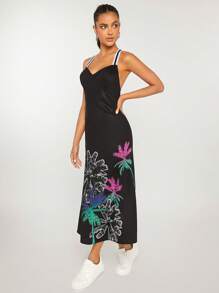 SHEINNeu Đầm Lộ Lưng Hội Chữ thập Dây kéo Nhiệt đới Boho - màu đen - Xem 5