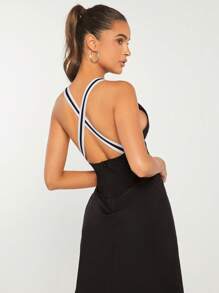 SHEINNeu Đầm Lộ Lưng Hội Chữ thập Dây kéo Nhiệt đới Boho - màu đen - Xem 6