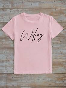 SHEIN LUNE Letter Graphic Tee - Baby Pink - View 7