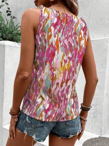 SHEIN LUNE 滿版印花肩部打結襯衫 - 粉色 - 查看 2