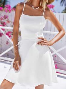 Cloudara Vestido de tirantes con tira cruzada de espalda abierta con cordón - Blanco - Ver 2