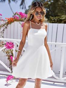 Cloudara Vestido de tirantes con tira cruzada de espalda abierta con cordón - Blanco - Ver 5