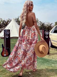 Breezaya Paisley Print Backless Dress - Multicolor - View 2