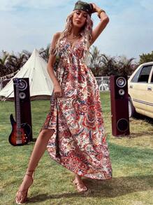 Breezaya Paisley Print Backless Dress - Multicolor - View 3