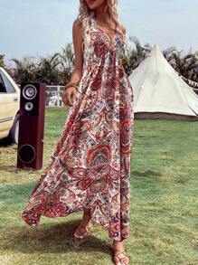 Breezaya Paisley Print Backless Dress - Multicolor - View 4