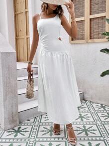 SHEIN VCAY Vestido unicolor con cremallera trasera con abertura de muslo con abertura - Blanco - Ver 3