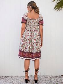 SHEIN LUNE 印花泡泡袖連衣裙 - 彩色 - 查看 2