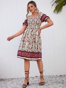 SHEIN LUNE 印花泡泡袖連衣裙 - 彩色 - 查看 3