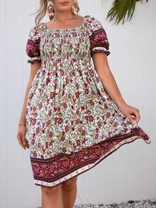 SHEIN LUNE 印花泡泡袖連衣裙 - 彩色 - 查看 4