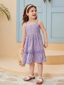 SHEIN 小女童碎花荷葉邊吊帶洋裝