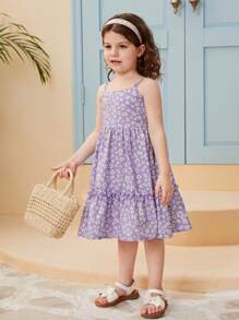 SHEIN 小女童碎花荷葉邊吊帶洋裝