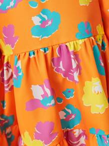 SHEIN Vestido Com Mangas Estufadas E Borda Babada Com Estampa Floral Para Meninas Jovens