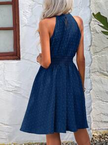 SHEIN LUNE Đầm Dải chun màu trơn Giải trí - Xanh đậm - Xem 2