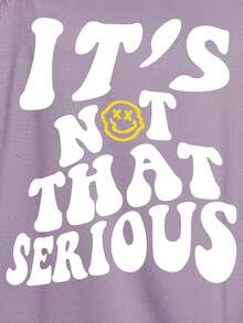 SHEIN EZwear 標語圖案落肩袖超大號T恤 - 淺灰紫 - 查看 5