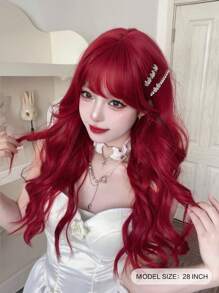 alicegarden Tóc giả tổng hợp sóng dài có tóc mái - Đỏ - Xem 2