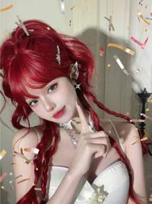 alicegarden Tóc giả tổng hợp sóng dài có tóc mái - Đỏ - Xem 4