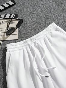 Shorts con cordón en la cintura con gráfico de dibujos animados y letras para hombre - Blanco - Ver 4