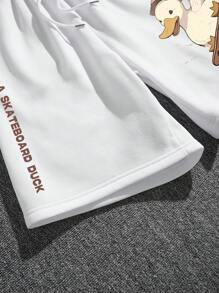 Shorts con cordón en la cintura con gráfico de dibujos animados y letras para hombre - Blanco - Ver 5