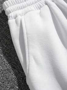 Shorts con cordón en la cintura con gráfico de dibujos animados y letras para hombre - Blanco - Ver 6